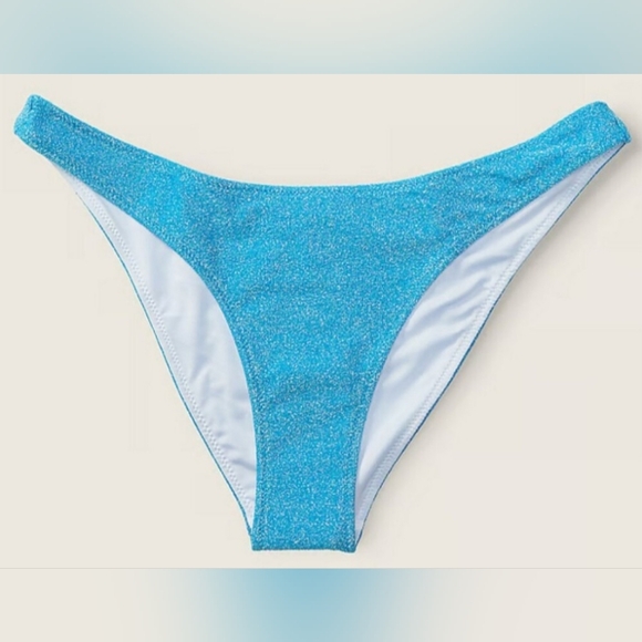 XS S M 🖤VS PINK Swim Shimmer Brazilian Bikini Bottom Blue - Picture 3 of 7